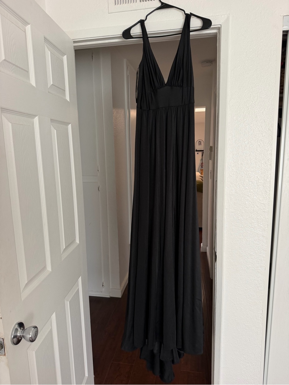 La Femme Black Deep V Maxi Dress